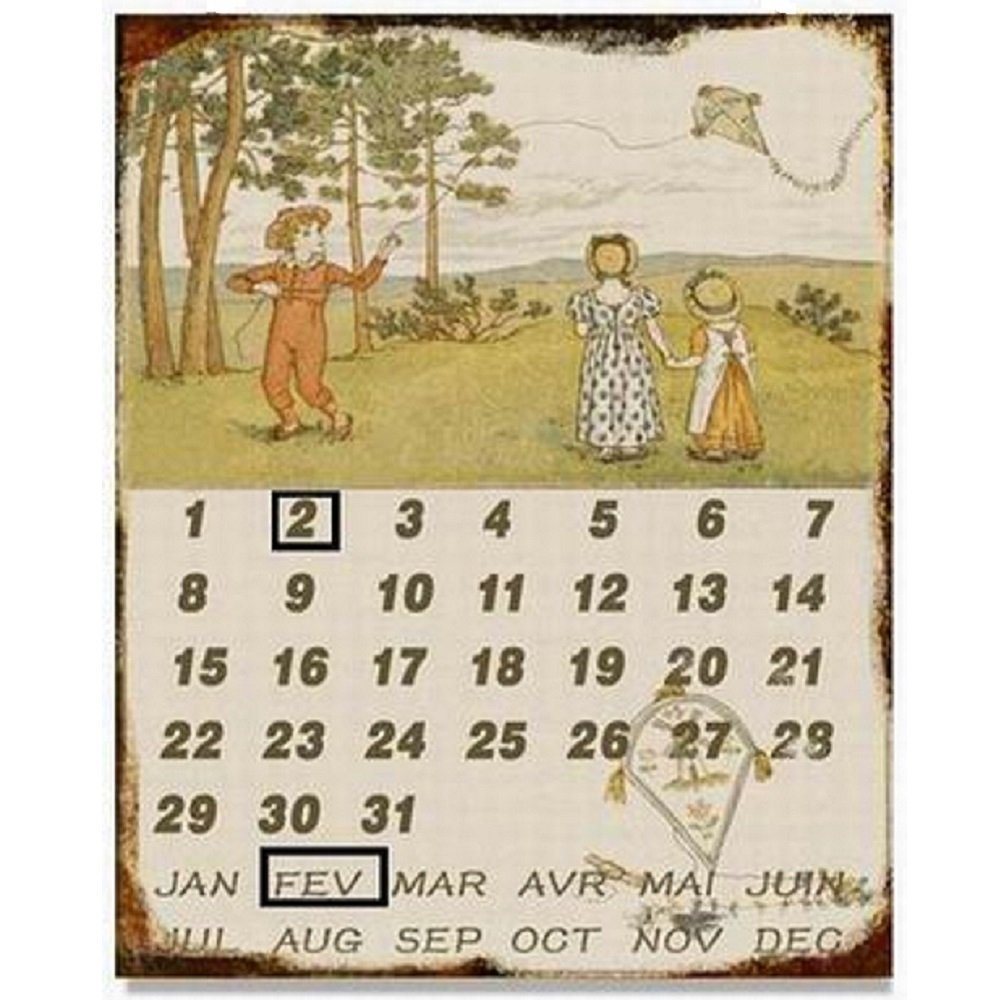 Linoows Metallschild Magnetkalender Biedermeier Blechschild mit Kindern, Kalender Hunde Babys, Dauerkalender mit Magneten 33x25 cm. von Linoows