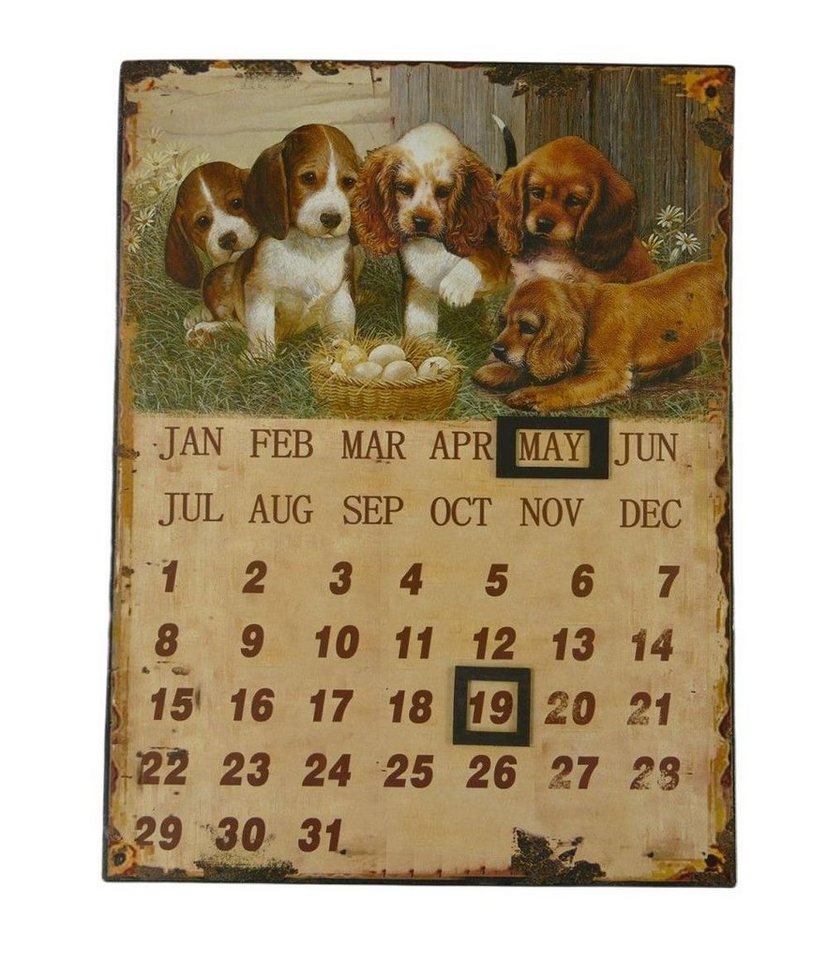 Linoows Metallschild Magnetkalender mit Hundewelpen, Blechschild Hunde, Kalender Hunde Babys, Dauerkalender mit Magneten 33x25 cm. von Linoows
