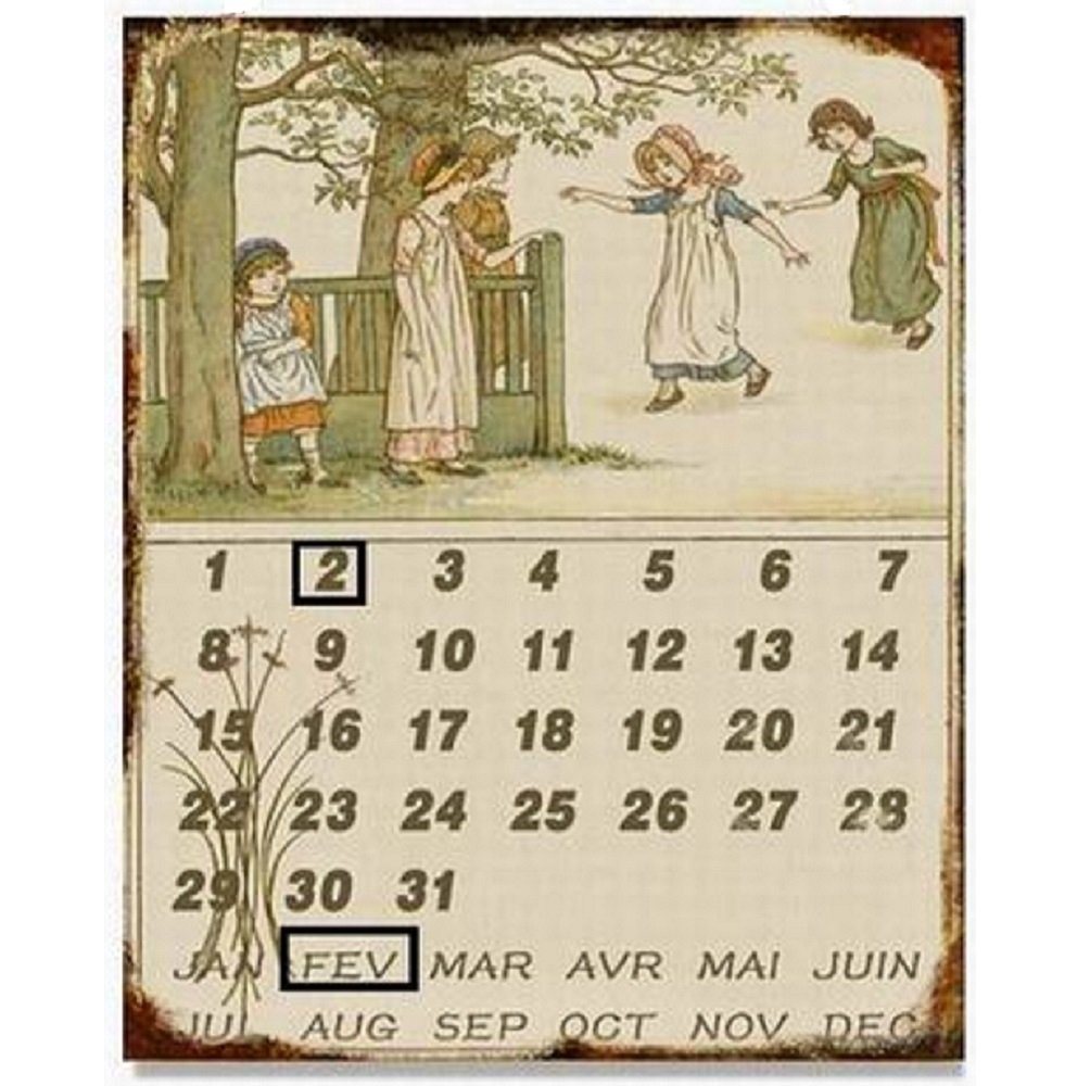Linoows Metallschild Magnetkalender mit Kindern Biedermeier Blechschild, Kalender Kinder, Dauerkalender mit Magneten 33x25 cm. von Linoows