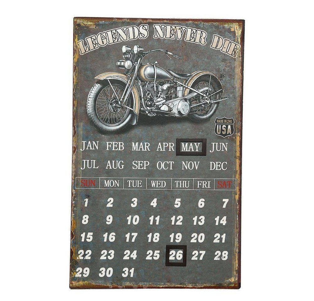 Linoows Metallschild Magnetkalender mit Motorrad, Biker Blechschild, Biker Kalender, Dauerkalender mit Magneten 40x25 cm. von Linoows