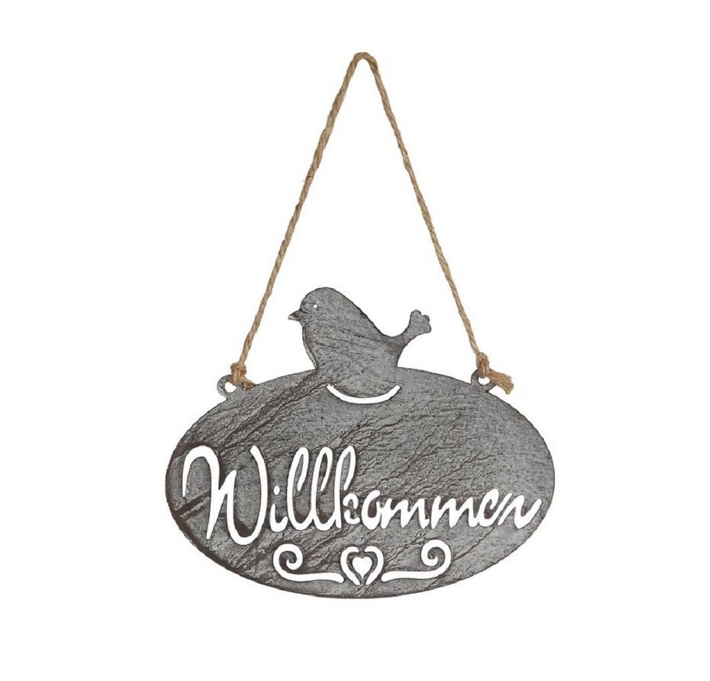 Linoows Metallschild Willkommen Schild mit Vogel, Metallschild & Schnur, Gartenschild, Wandschild zum anhängen 24x20 cm von Linoows