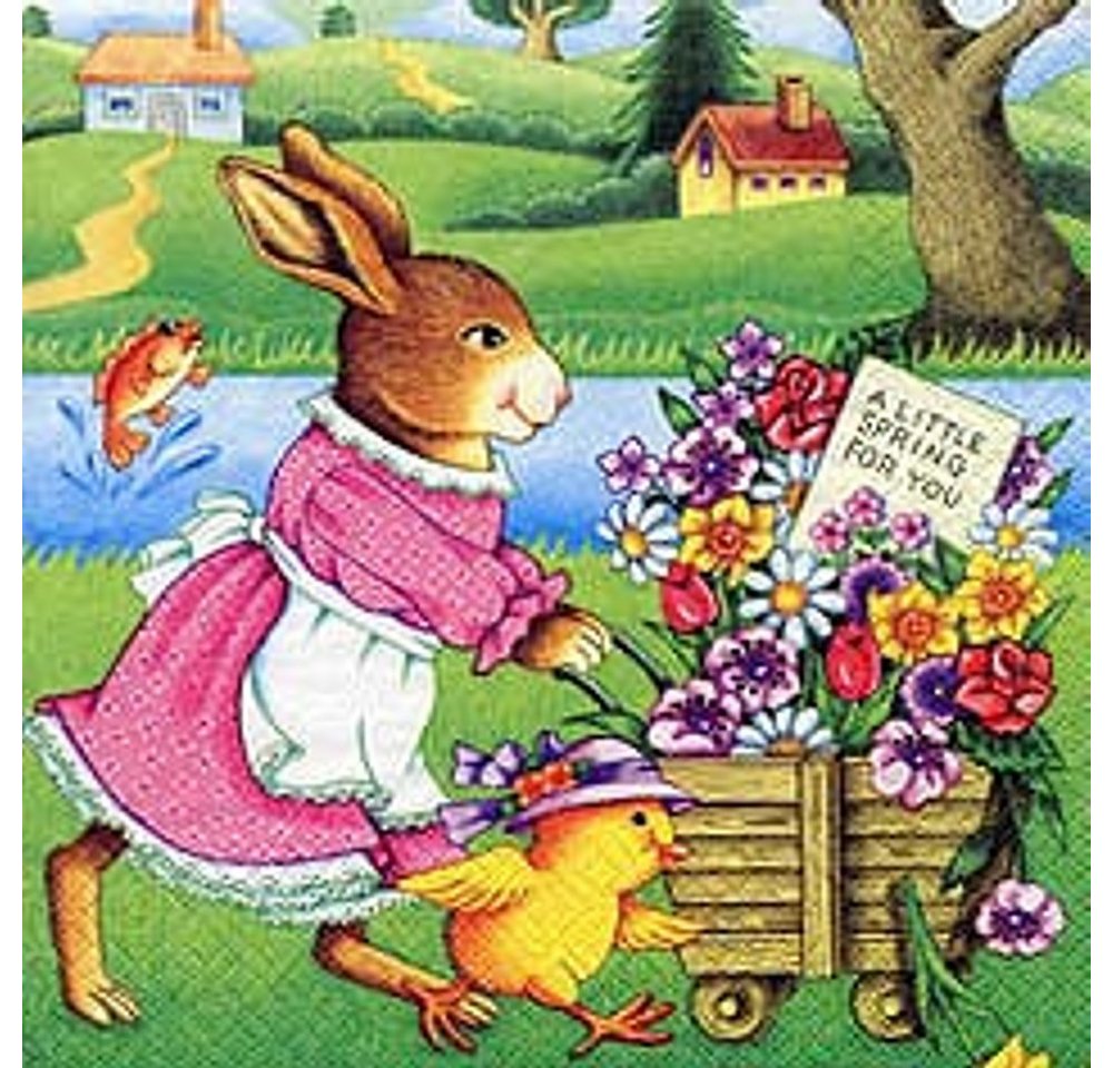 Linoows Papierserviette 20 Servietten, Frühling Lustige Osterszene mit Hasenmama, (Packung), Motiv Ostern Frühling Lustige Osterszene mit Hasenmama von Linoows