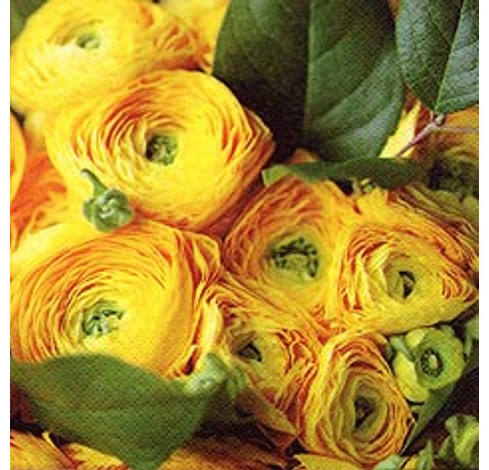 Linoows Papierserviette 20 Servietten, Gelbe Ranunkeln im Pracht Blumenstrauß, (Packung), Motiv Frühling Gelbe Ranunkeln im Pracht Blumenstrauß von Linoows
