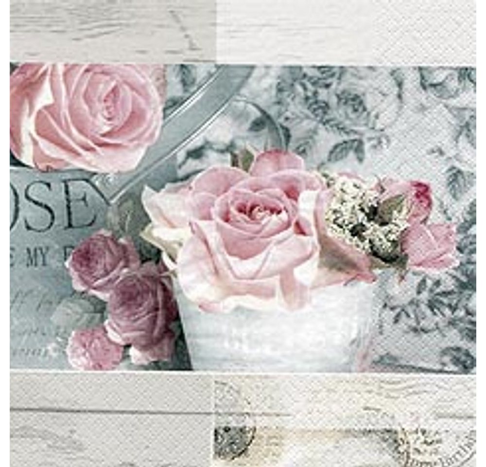 Linoows Papierserviette 20 Servietten, Pariser Rosen, Rosengruß im Vintage Stil, (Packung), Motiv Pariser Rosen, Rosengruß im Vintage Stil von Linoows