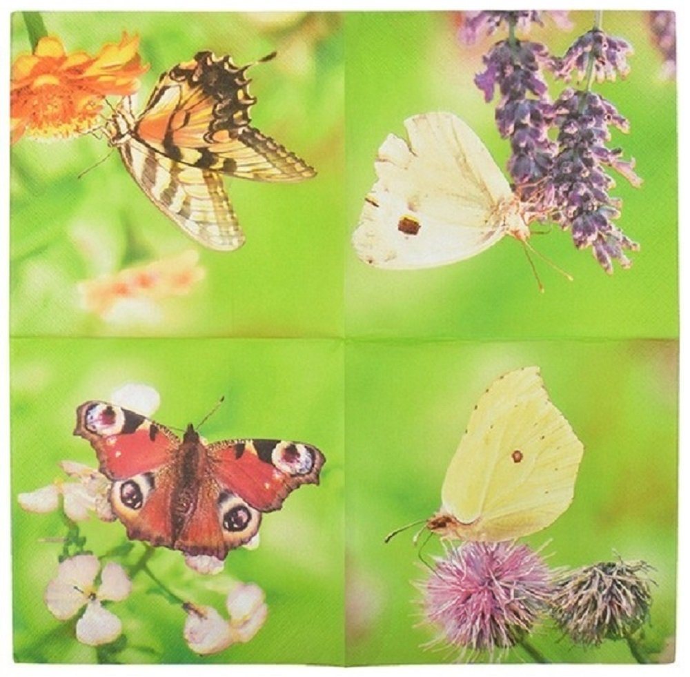 Linoows Papierserviette 20 Servietten Frühling mit Blumen und Schmetterlingen, (Packung), Motiv Karibik Sommer mit leckeren farbenfrohen Cocktails von Linoows