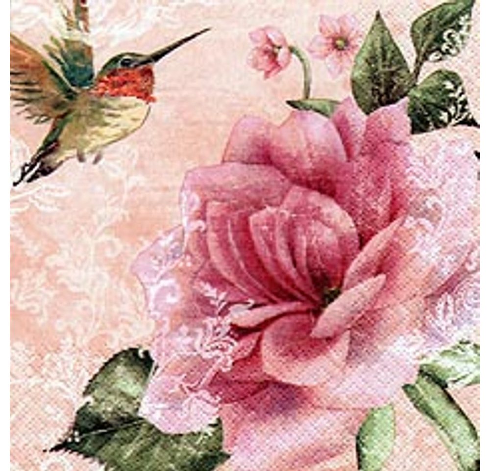 Linoows Papierserviette 20 Servietten Kolibris und Rosen, romantische Rosen Motive, (Packung), Motiv romantische Rosen Motive von Linoows