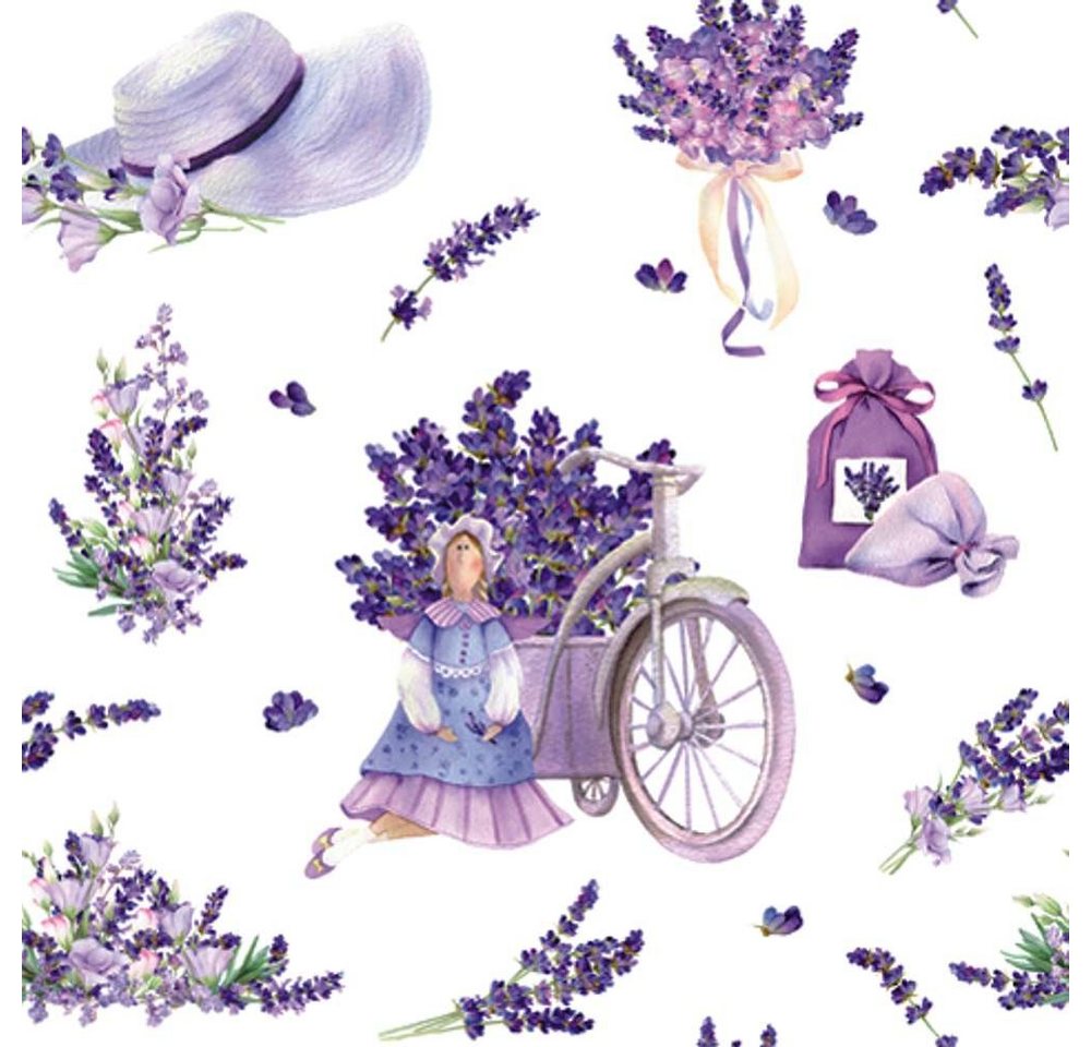 Linoows Papierserviette 20 Servietten Sommer Szenerie mit Lavendel und Tilda Puppen, (Packung), Motiv Sommer Szenerie mit Lavendel und Tilda Puppen von Linoows