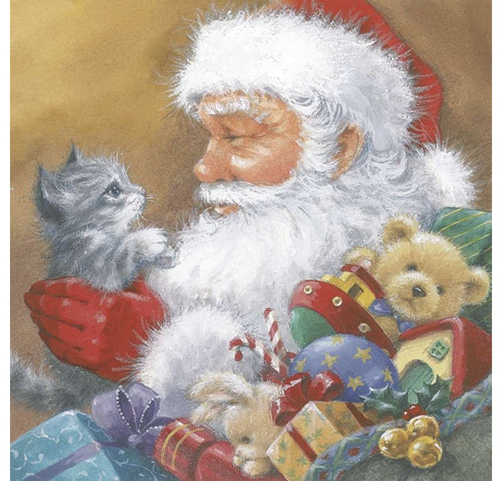 Linoows Papierserviette 20 Servietten Weihnachten, Weihnachtsmann Katze & Teddybären, (Packung), Motiv Weihnachten, Weihnachtsmann Katze & Teddybären von Linoows