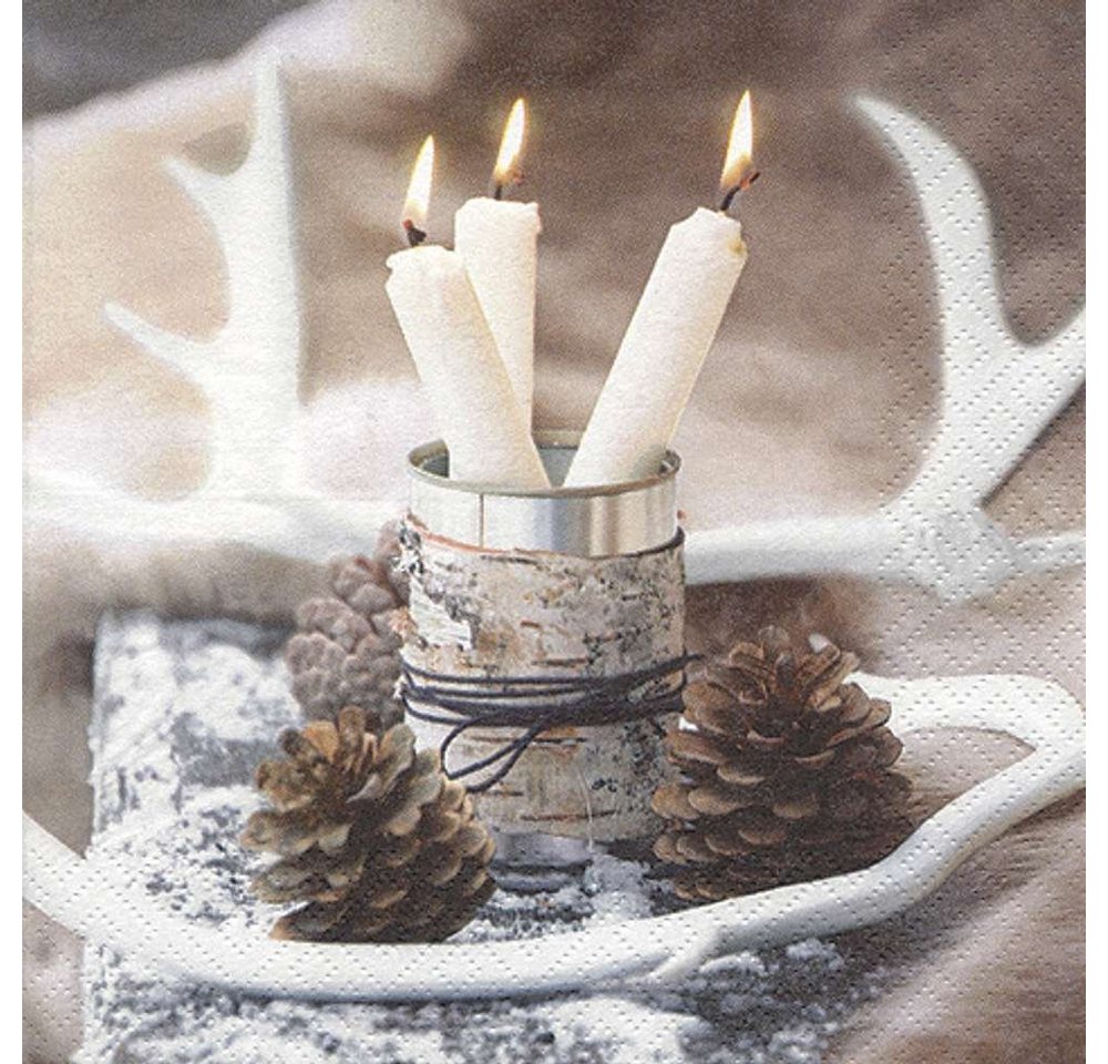 Linoows Papierserviette 20 Servietten Weihnachten, weiße Kerzen in der Blechdose, (Packung), Motiv Weihnachten, weiße Kerzen in der Blechdose von Linoows