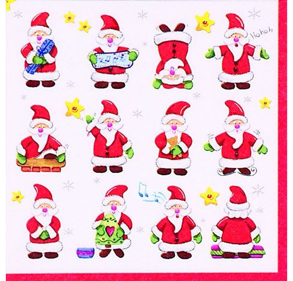 Linoows Papierserviette 20 Servietten Weihnachten Lustige Weihnachtsmänner in Aktion, (Packung), Motiv Weihnachten Lustige Weihnachtsmänner in Aktion von Linoows