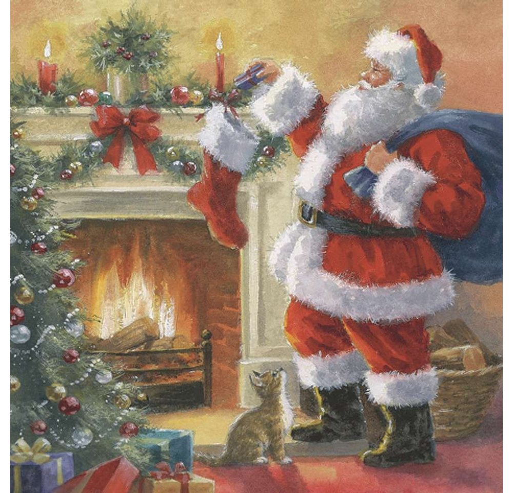 Linoows Papierserviette 20 Servietten Weihnachten Weihnachtsmann befüllt Strümpfe, (Packung), Motiv Weihnachten Weihnachtsmann befüllt Strümpfe von Linoows