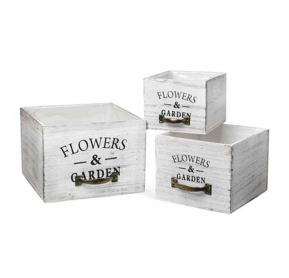 Linoows Pflanzkübel Pflanzenkasten Set, Holz Blumenkästen mit Griffen, 3 Landhaus Pflanzen Schubladen von Linoows