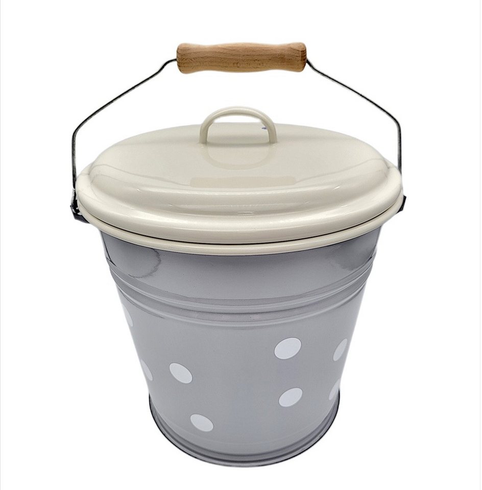 Linoows Putzeimer Emaille Eimer mit Deckel, Wassereimer, Kücheneimer, (Packung), Nostalgie Eimer Grau mit Tupfen 6 Liter von Linoows