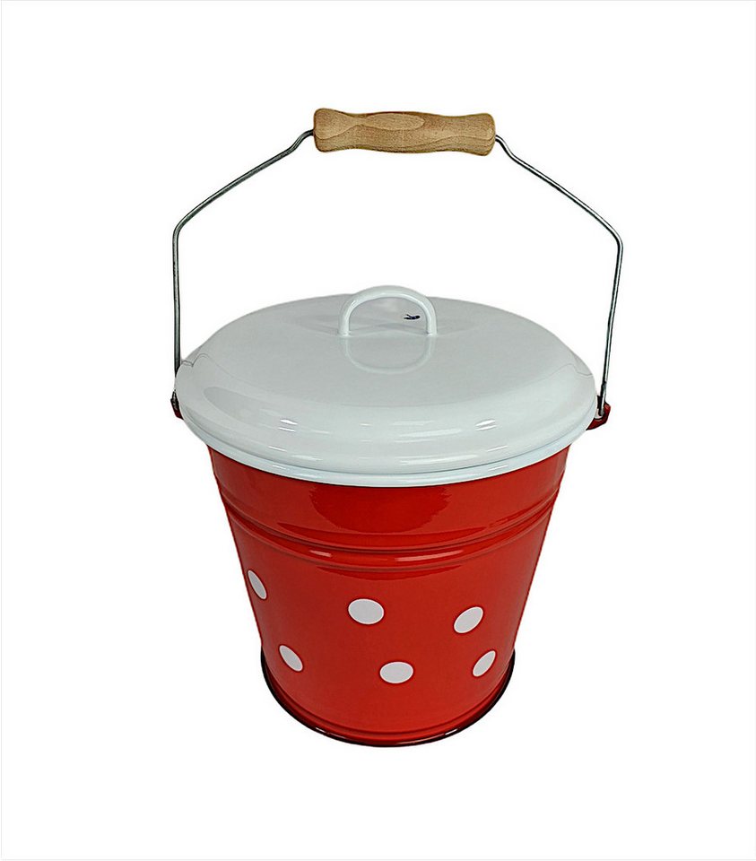 Linoows Putzeimer Emaille Eimer mit Deckel, Wassereimer, Kücheneimer, (Packung), Nostalgie Eimer rot mit weißen Tupfen 6 Liter von Linoows