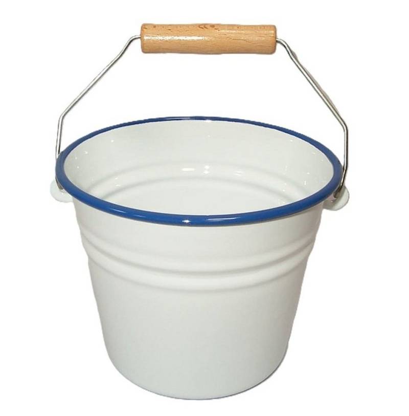 Linoows Putzeimer Emaille Tischeimer, Kinder Eimer, Eiseimer weiß, (Packung), Eimer im Retro Stil weiß- blauer Rand von Linoows