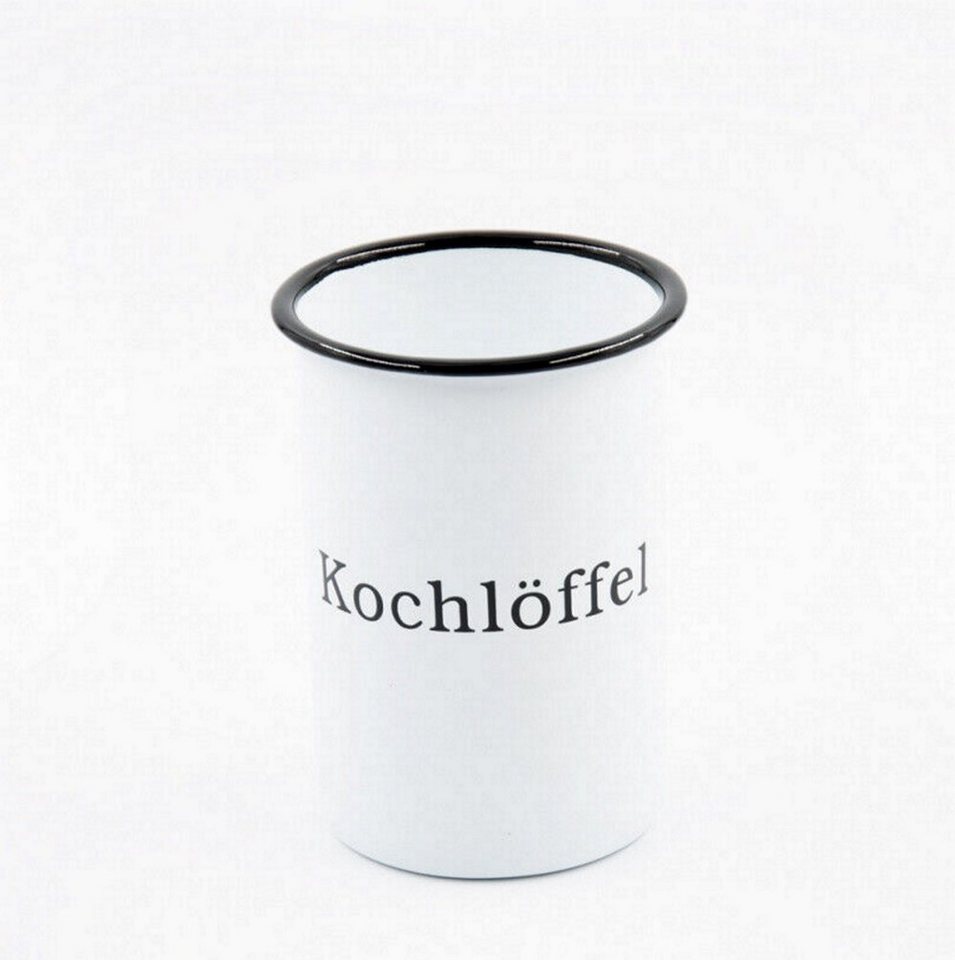 Linoows Suppentopf Kochlöffel Topf, Löffel Töpfchen, Küchen Becher, Emaille (1x), Küchenutensilien Emaille Topf mit Beschriftung von Linoows