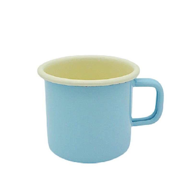 Linoows Tasse Emaille Tasse, Henkelbecher, Outdoor Kaffeetasse, Emaille, Henkeltasse, Outdoor Henkelbecher creme Hellblau 8 cm. von Linoows