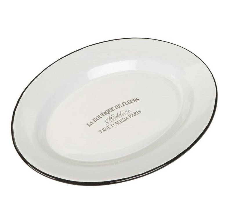 Linoows Teller Emaille Platte, Servierplatte, Retro Vorlegeplatte, Nostalgie Speiseplatte mit Beschriftung von Linoows