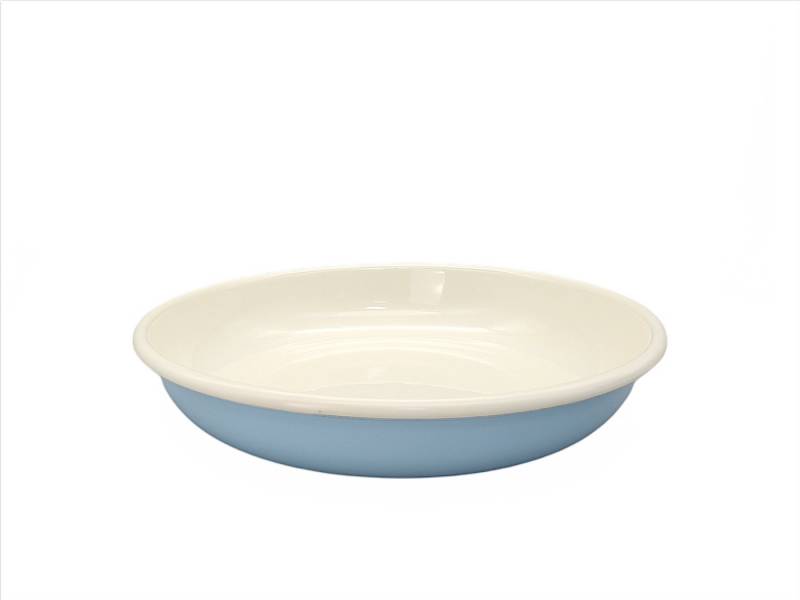 Linoows Teller Emaille Suppenteller, tiefer Teller, Servierschale, Großer Pasta Teller Creme Hellblau 24 cm von Linoows