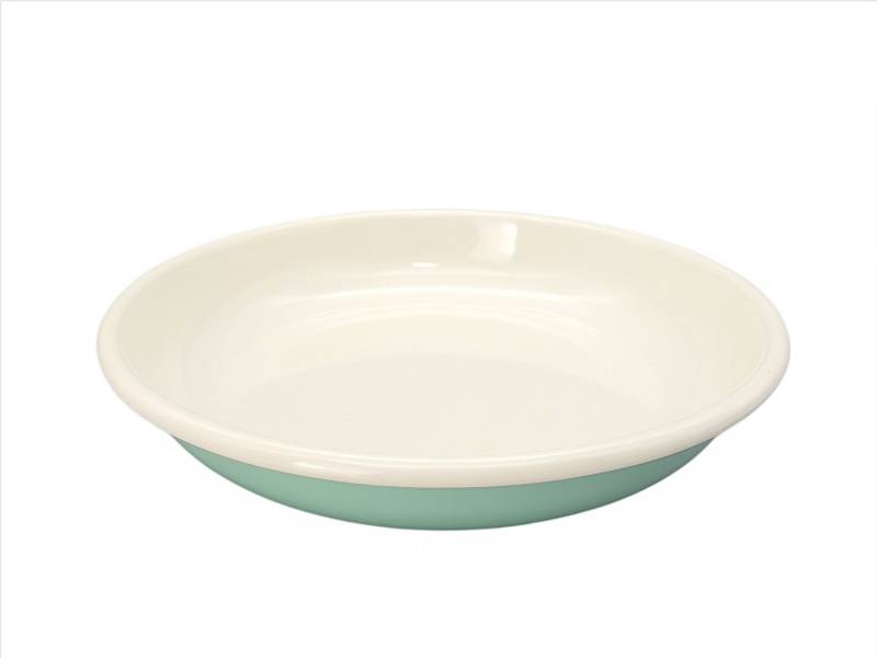 Linoows Teller Emaille Suppenteller, tiefer Teller, Servierschale, Großer Pasta Teller Creme Mint 24 cm von Linoows