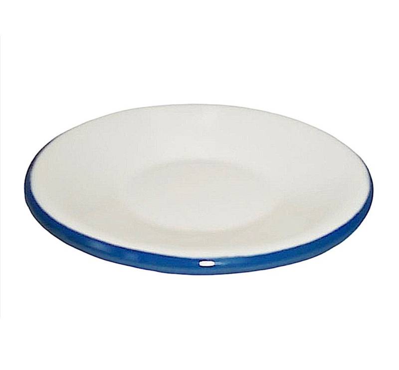 Linoows Teller Espresso Untertasse Emaille Teller Teebeutelteller, flacher Teller Weß mit blauem Rand 10 cm von Linoows