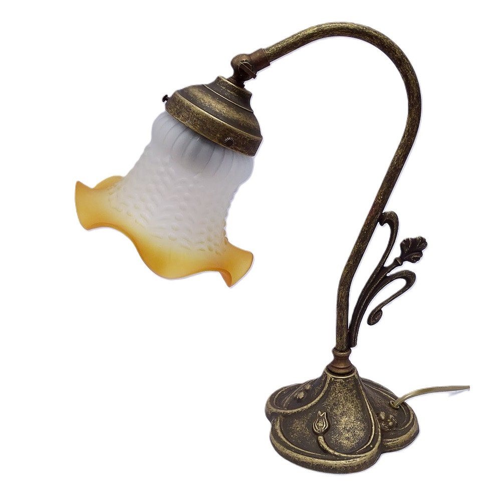 Linoows Tischleuchte Jugendstil Tischlampe Messing Leuchte mit Schirm, Leuchtmittel abhängig, Messing Leuchte von Linoows