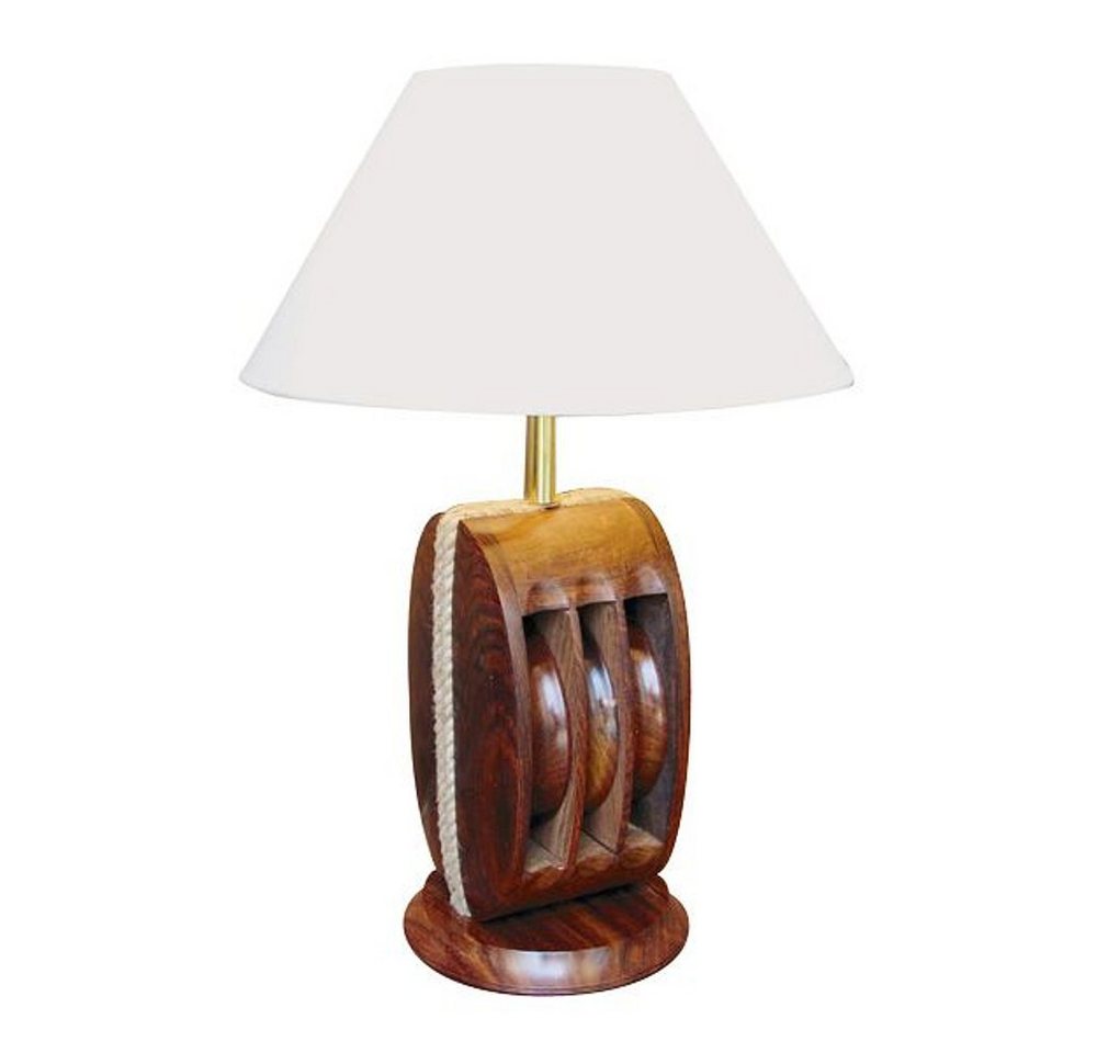 Linoows Tischleuchte Tischlampe mit Großer Blockrolle, Maritime Lampe, ohne Leuchtmittel, Leuchtmittel abhängig, Schirm Lampe aus Holz von Linoows