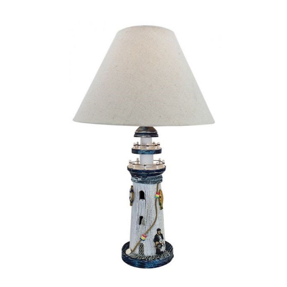 Linoows Tischleuchte Tischlampe mit Leuchtturm, Maritime Schirm Lampe, ohne Leuchtmittel, Leuchtmittel abhängig, Schirm Leuchte aus Holz von Linoows