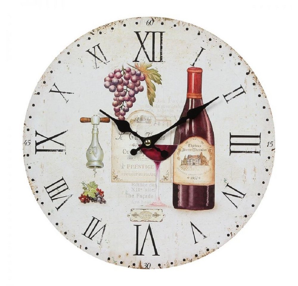 Linoows Uhr Mediterrane Wanduhr Küchenuhr mit Rotwein Motiv (Vintage Uhr mit Rotwein Flasche Ø 28 cm) von Linoows