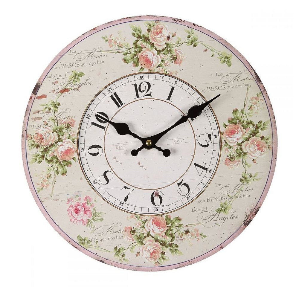 Linoows Uhr Wanduhr, Nostalgie Küchenuhr Rosen in Pastell (Notalgie Uhr mit Rosenblüten Ø 28 cm) von Linoows