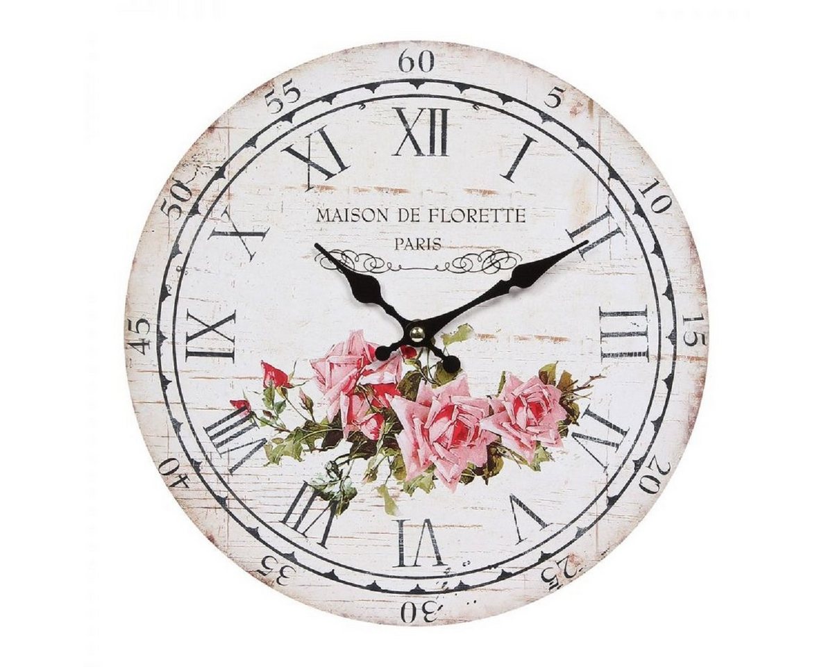 Linoows Uhr Rosenuhr, Retro Wanduhr mit Rosenmotiv 28 cm von Linoows