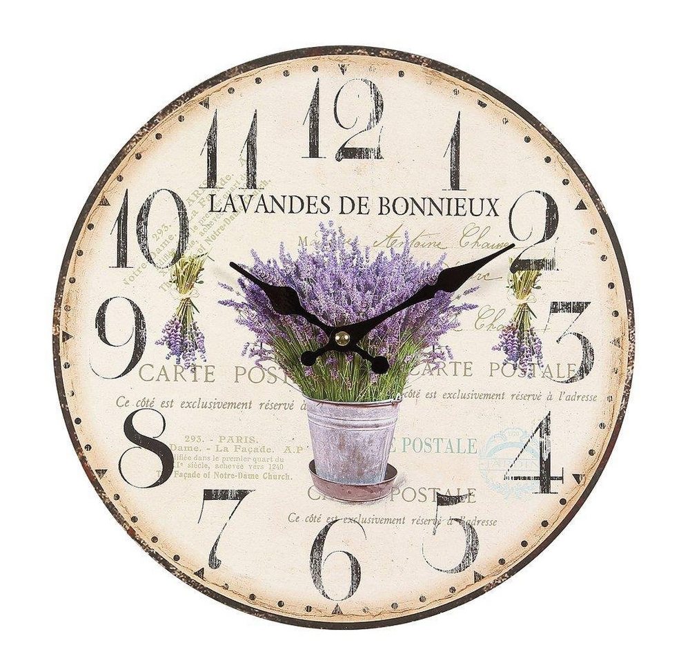 Linoows Uhr Wanduhr, Vintage Küchenuhr Lavendel, Uhr Ø 28 cm (Nostalgie Wanduhr, Lavendel im Topf) von Linoows