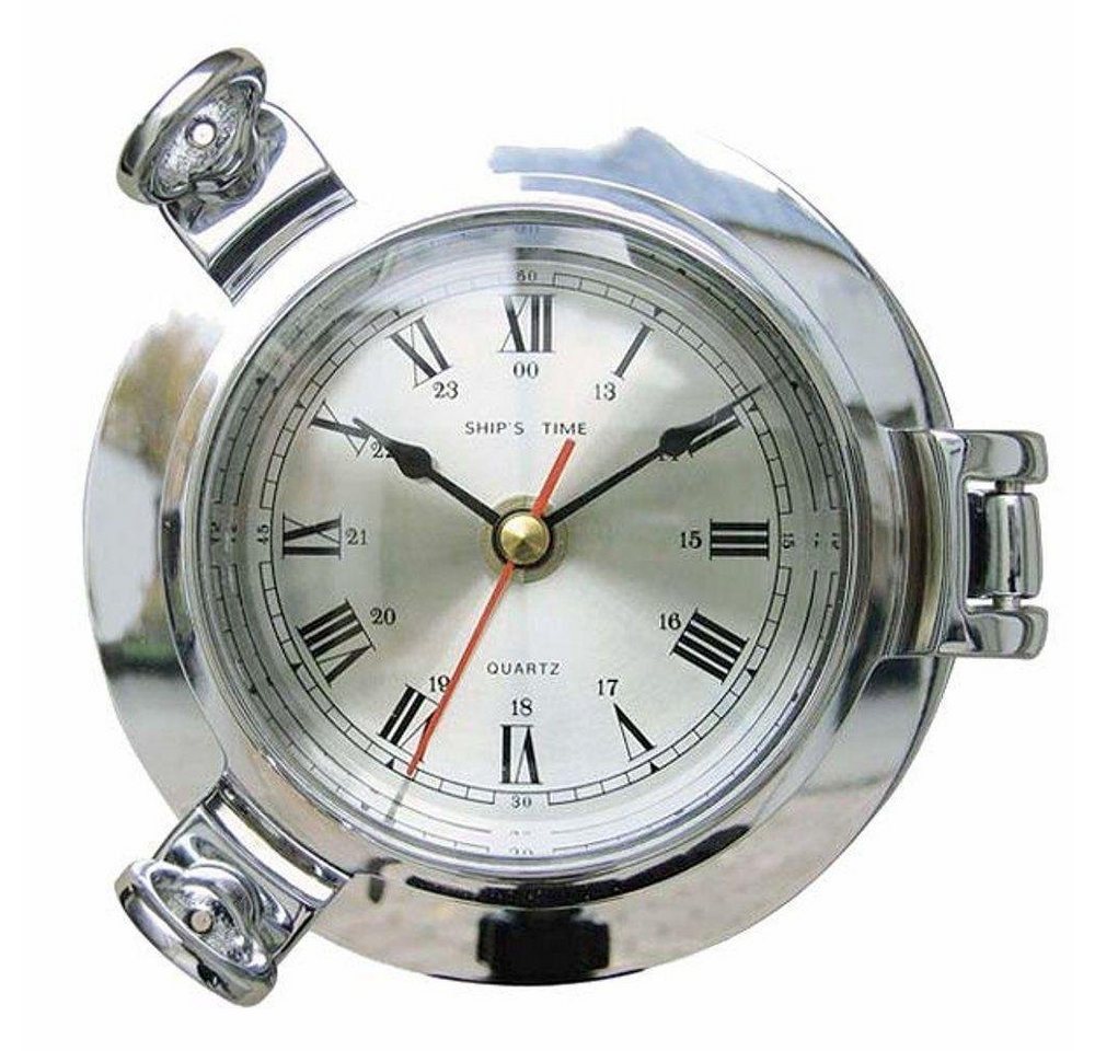 Linoows Uhr Wanduhr im Bullauge, vernickelte Marine Uhr 14 cm von Linoows