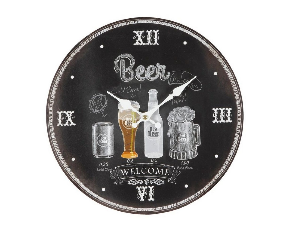 Linoows Uhr Wanduhr mit Bier Motiven, Welcome Partyraum Uhr (Kneipen Uhr mit Bierflaschen, Humpen und Gläser Motiven, Partyraum Uhr) von Linoows