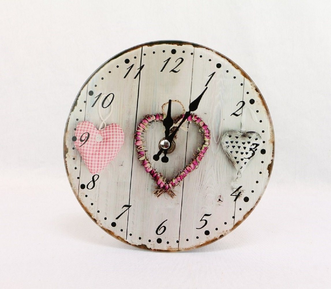 Linoows Uhr Wanduhr mit Herzen, Tischuhr aus Glas 17 cm von Linoows