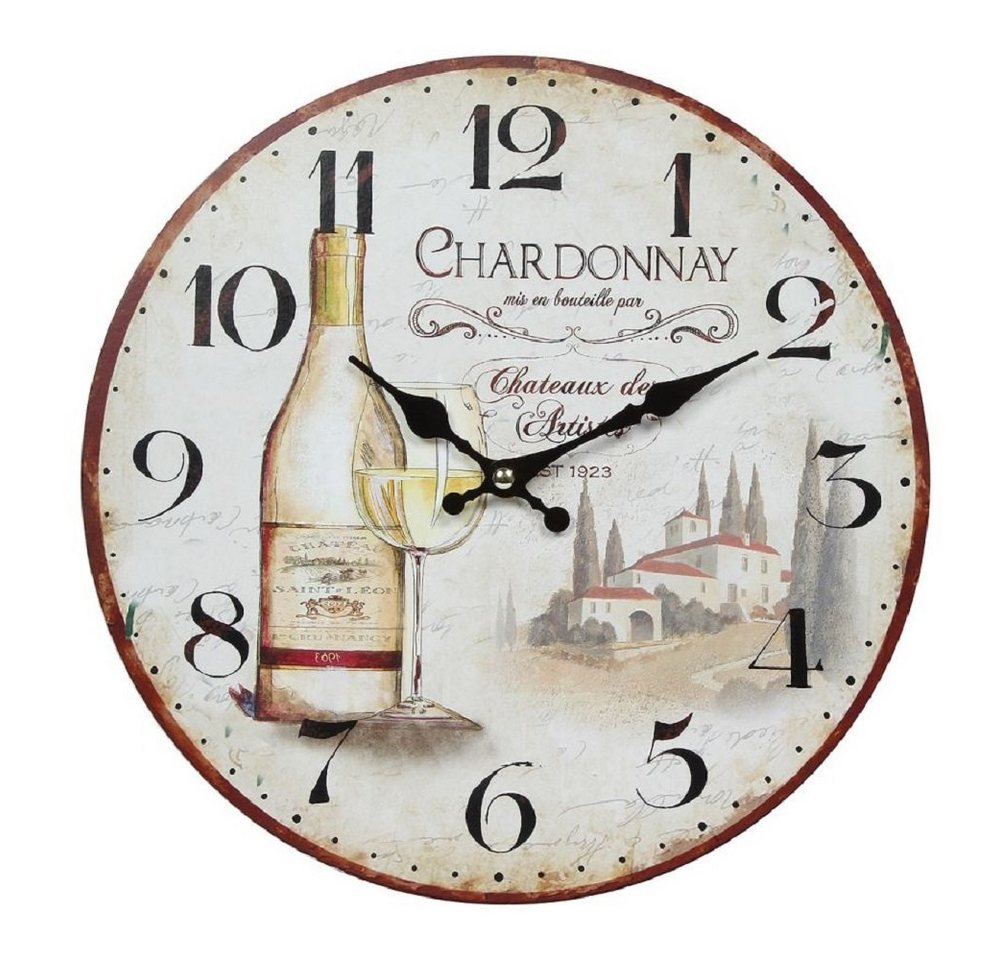 Linoows Uhr Wanduhr mit Weißwein Motiv, Landhaus Küchenuhr (Mediterrane Kneipen Uhr 28 cm) von Linoows