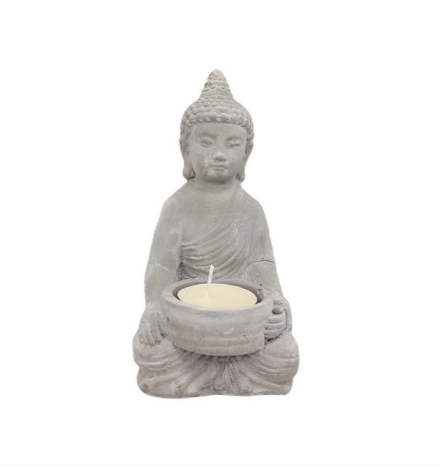 Linoows Windlicht Kerzenhalter, Teelichthalter Buddha, Gartenlicht (1x), Buddha mit Teelicht, Kerzenständer aus Beton von Linoows