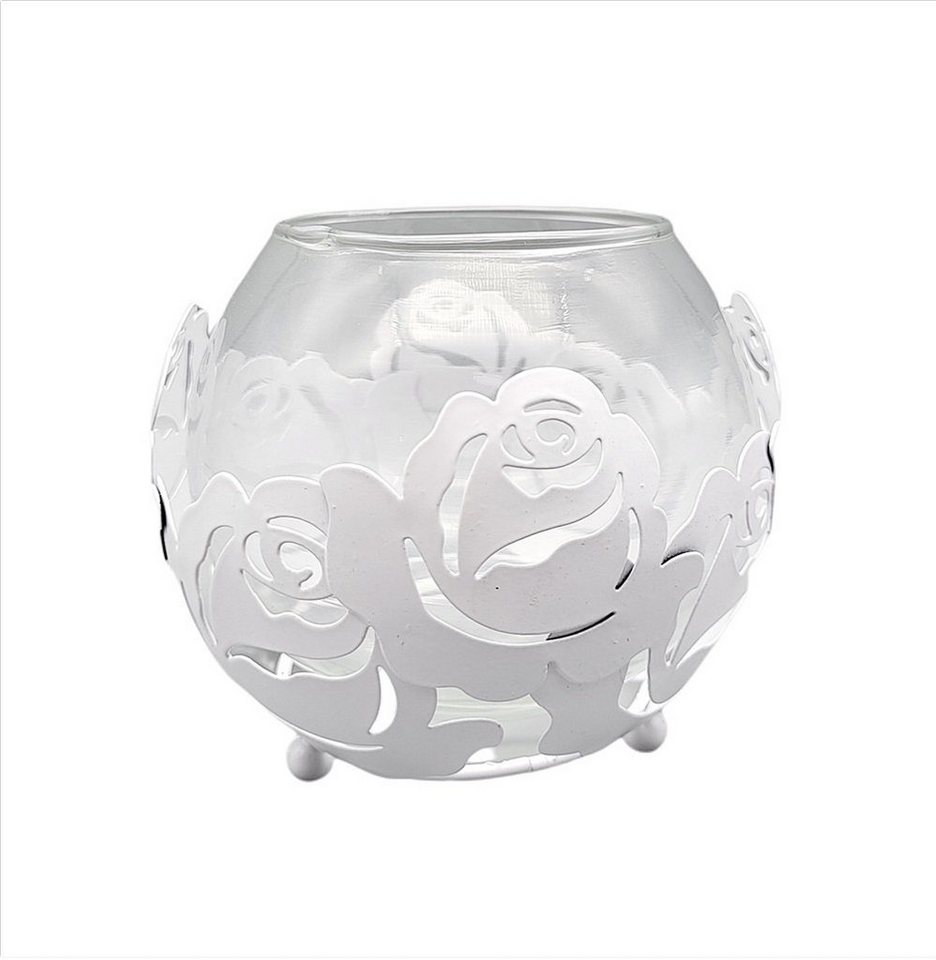 Linoows Windlicht Teelichthalter, Windlicht Glas "Rose" Kerzenhalter (1), Windlicht für Rosenfreunde Metall Kerzenständer mit Glaseinsatz von Linoows
