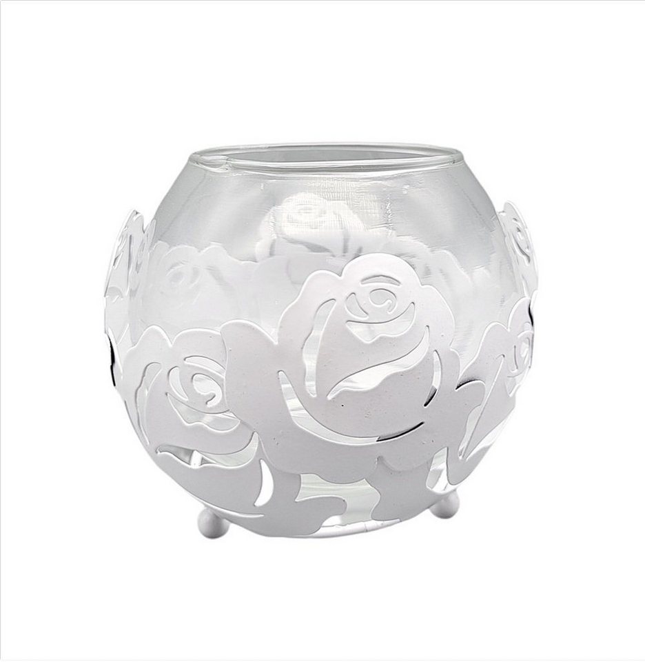 Linoows Windlicht Teelichthalter, Windlicht Glas Rose" Kerzenhalter (1), Windlicht für Rosenfreunde Metall Kerzenständer mit Glaseinsatz" von Linoows