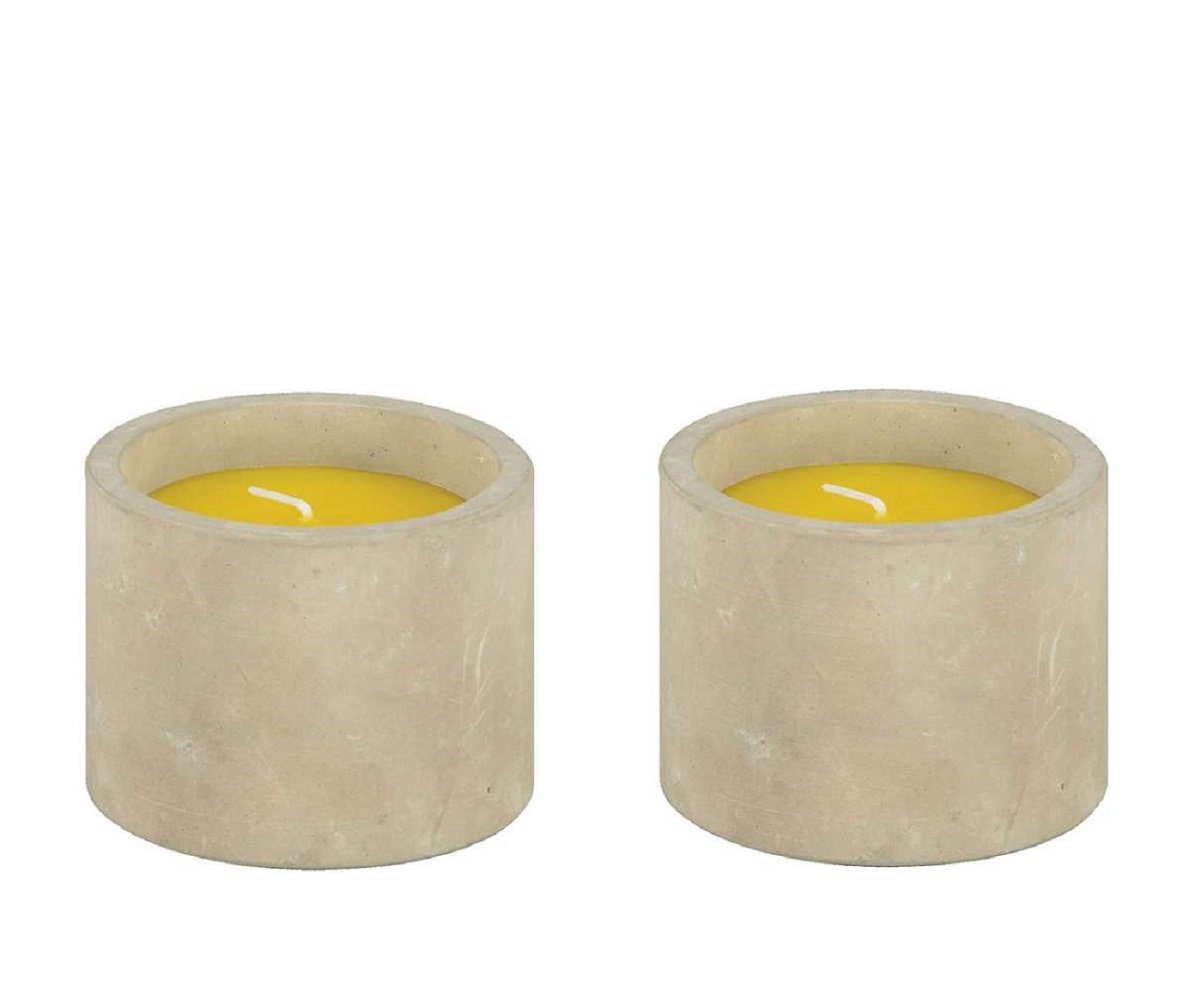 Linoows Windlicht Zwei Zitronella Kerzen in Beton Töpfchen (2x), 2 Duft Partylichter Kerzentöpfe Mückenschreck von Linoows