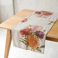 Florale Dahlie Leinen Tischläufer Landhaus Dekor von Linoroom