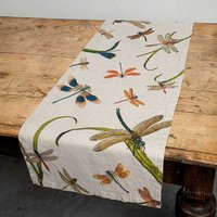 Leinen Tischläufer Mit Lakeside Libellen Druck, Hütte Tisch Deko Idee, Cabin Tischdeko von Linoroom