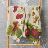 Set Aus Garten Beeren Geschirrtüchern Naturleinen, Geschirrhandtuch Set, Geschirrtuch Mit Erdbeer - Und Himbeer-Print von Linoroom
