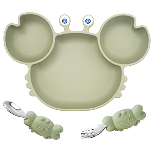 Linowos Baby Teller Schüssel Mini Silikon Platte mit Gabellöffelset für Baby Kleinkinder Kinder Teller Baby Rutschfest Babyteller Saugen Abwaschbar für Spülmaschine, Mikrowelle von Linowos