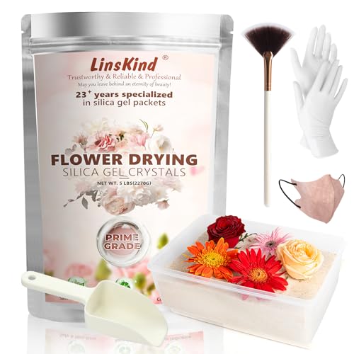 LinsKind Silica Gel Blumentrocken-Kristalle, 2 Pfund (900g) Silikagel-Trockenkristalle für Blumen, Nachfüllbares Blumenkonservierungs-Set, 8-in-1 Feuchtigkeitsabsorber mit Silikagel-Perlen für DIY von LinsKind