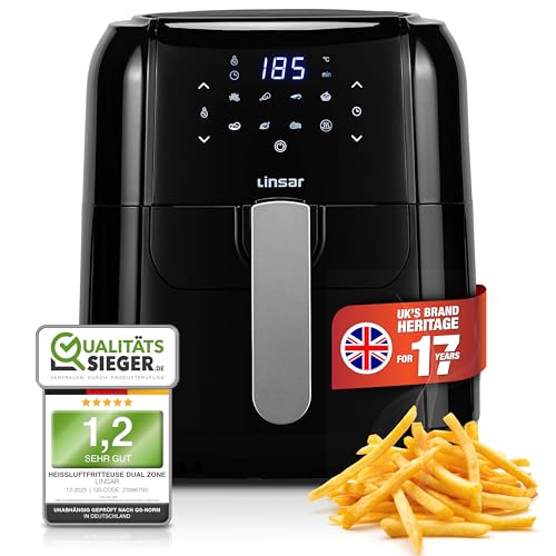 Linsar - Heißluftfritteuse 5,5L - Airfryer mit Timer, Warmhaltefunktion und Touchscreen - Temperatur frei wählbar - Energiesparender & schneller als Backöfen - 1400 Watt (Schwarz) Linsar - Heißluftfritteuse 5,5L - Airfryer mit Timer, Warmhaltefunktion und Touchscreen - Temperatur frei wählbar - Energiesparender & schneller als Backöfen - 1400 Watt (Schwarz) von Linsar