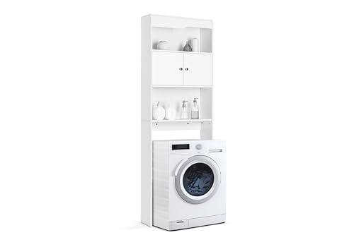 Linsar Waschmaschinenüberschrank, Variabler Stauraum, Melaminbeschichtung, 2 Türen, 3 Einlegeböden, für gängige Waschmaschinen (Weiß) von Linsar