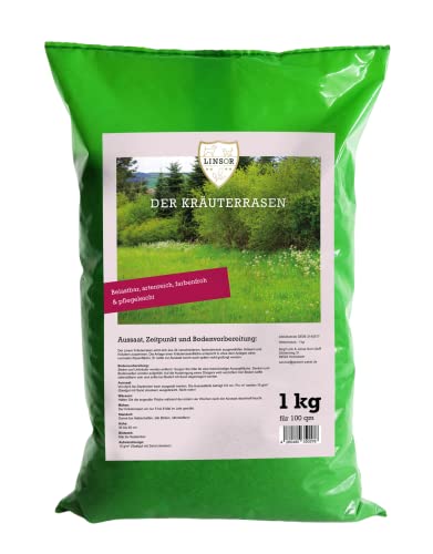 Linsor Kräuterrasen, Wildwiesen Samen für duftenden Naturrasen, winterharter Kräuter Rasen, Saatgut Mischung, 1kg für 100m² von Linsor