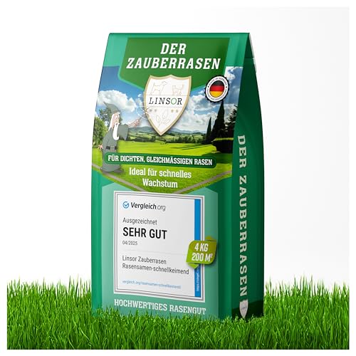 Linsor Zauberrasen, 4kg für 200m², schnellkeimende Rasensamen, hochwertige Samenmischung von Linsor