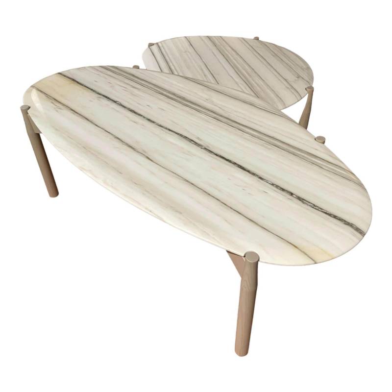 2er-Set Couchtisch Heath Marmor Zembrino Gestell Holz Creme von Linteloo
